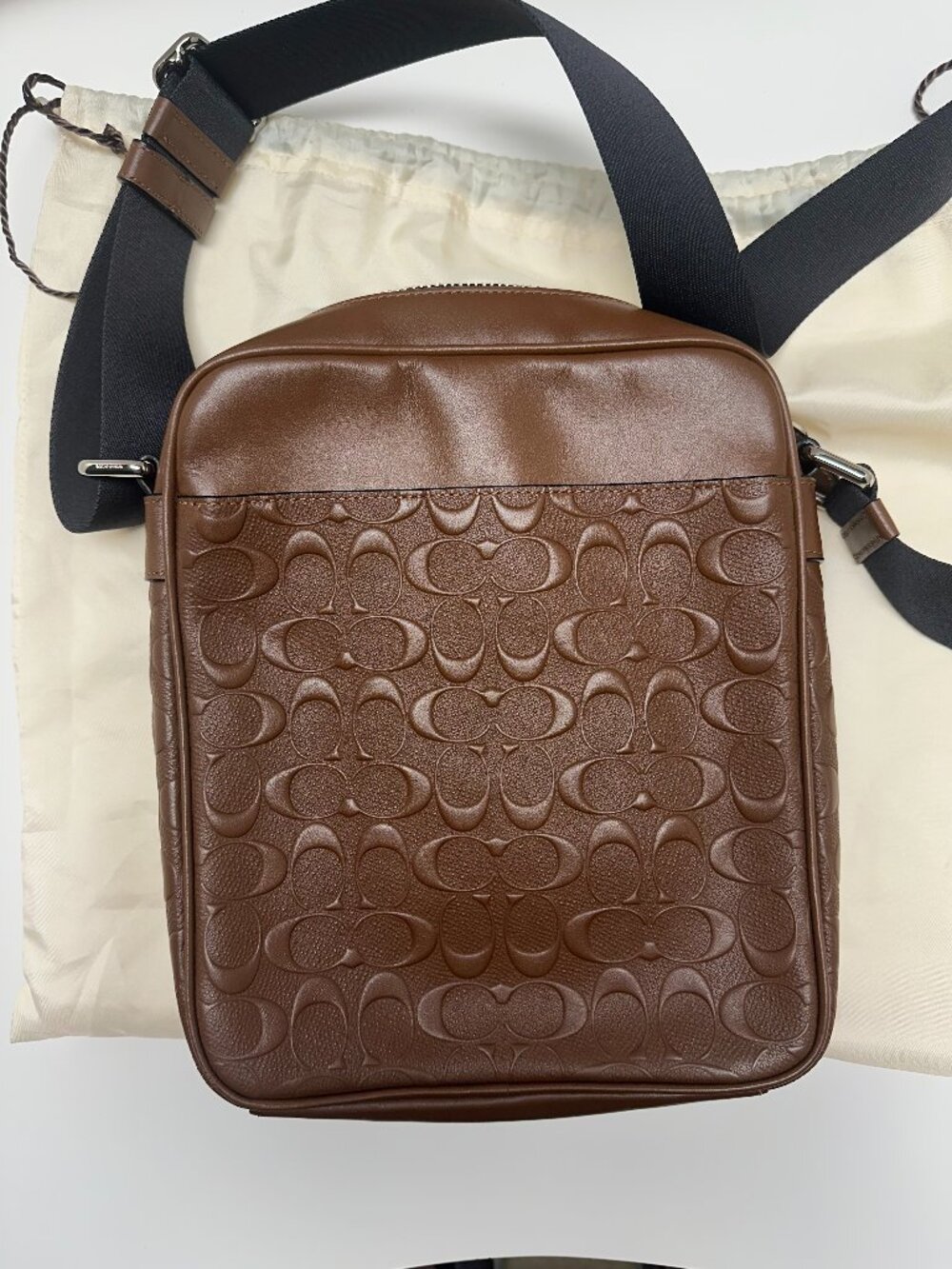 Coach F71212 Heritage Web Leather Embossed C Zip Top Bag Brown